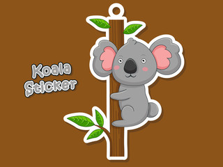 Fototapeta premium Cute Cartoon Koala Sticker. Vector Illustration With Cartoon Style Funny Animal.