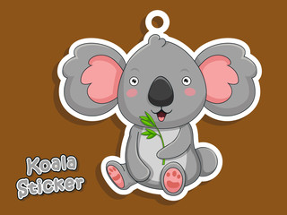 Cute Cartoon Koala Sticker. Vector Illustration With Cartoon Style Funny Animal.