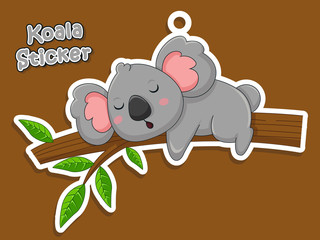 Cute Cartoon Koala Sticker. Vector Illustration With Cartoon Style Funny Animal.