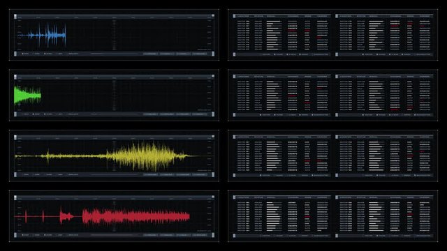 Multi-panel visual display: animated graphs, readouts, indicators. Reversible seamless loop. 