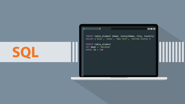 Sql Structured Query Languages Programming Language With Script Code On Laptop Screen