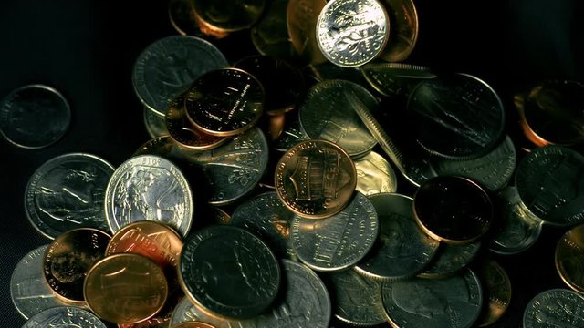US Coins Falling Slow Motion 1000fps