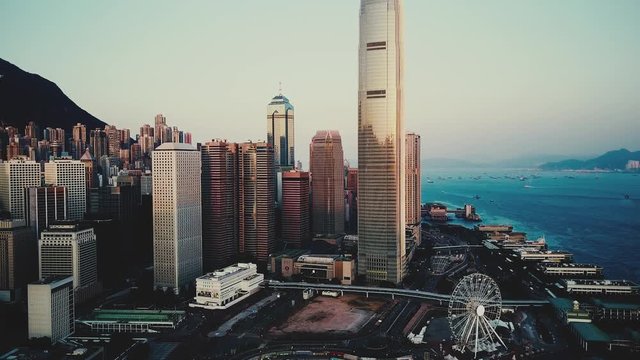 AERIAL. Cinematic hight contrast video. top view of Hong Kong city