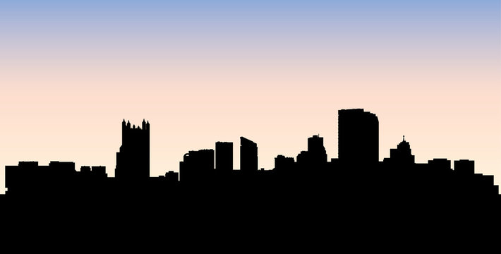 Skyline silhouette of the downtown of the city of Pittsburgh, Pennsylvania, USA.