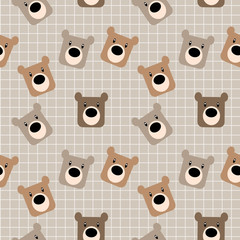 Cute bear's face seamless pattern.