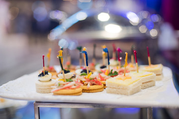 Glass shots pastry, wedding catering food, mini canapes food, tasty dessert, Beautiful decorate catering banquet table,  snacks and appetizers, wedding celebration