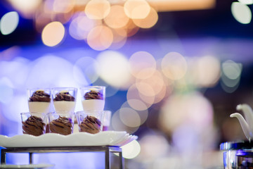 Glass shots pastry, wedding catering food, mini canapes food, tasty dessert, Beautiful decorate catering banquet table,  snacks and appetizers, wedding celebration
