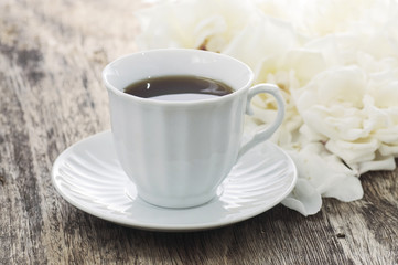 coffee and white roses, still life