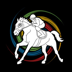 Fototapeta na wymiar Horse racing ,Jockey riding horse, design on spin wheel background graphic vector.