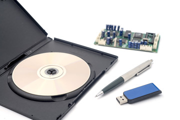 Pen, microchip, DVD and Handy Drive, storage device