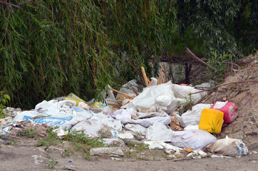 Ecology of Ukraine. Nature near Ukrainian capital.Environmental contamination. Illegal junk dump
