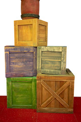 Colorful cartoon stacked wooden containers and crates