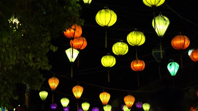 Beautiful lantern in Hoi An old town. Royalty high quality stock footage of very much lantern for sell and decoration in Hoi An