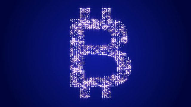 4k a futuristic circuit board with moving electrons shaped bitcoin currency sign,block chain,abstract electronic connections,Cripto currency bitcoin.Global internet finance,worldwide,rays light.