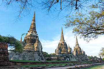 Fototapeta premium The three Chedis of Wat Phra Si Sanphet, a Buddhist temple, the city of Ayutthaya Historical Park, UNESCO World Heritage,Thailand