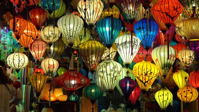 Beautiful lantern in Hoi An old town. Royalty high quality stock footage of very much lantern for sell and decoration in Hoi An