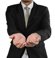 businessman holding hand outstretched forward