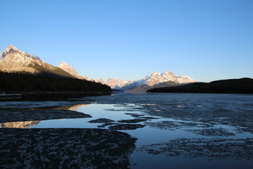 Fototapeta na wymiar Melting Maligne Lake, Jasper National Park, Alberta