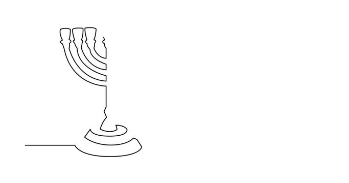 Self drawing animation of one line drawing of isolated vector object - seven branch menorah
