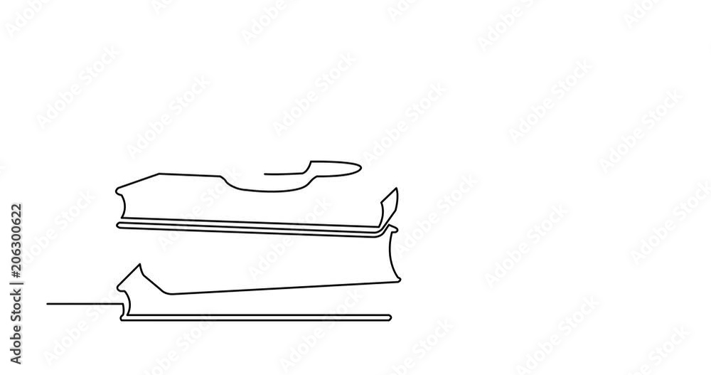 Poster Self drawing animation of one line drawing of isolated vector object - books and cup of tea