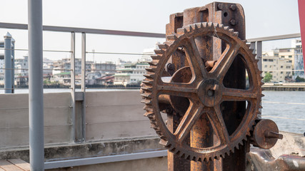 Metal old gear in port.