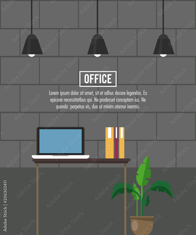 Sticker Office workplace banner information vector illustration graphic design