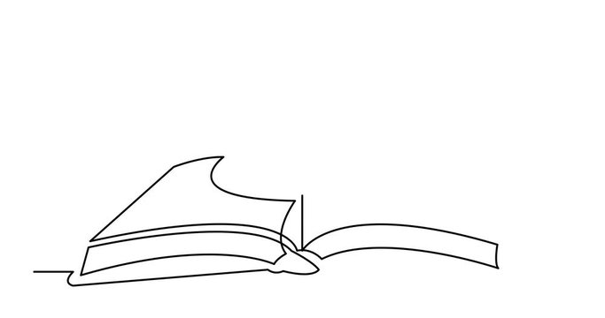Self drawing animation of one line drawing of isolated vector object - cup of tea on book