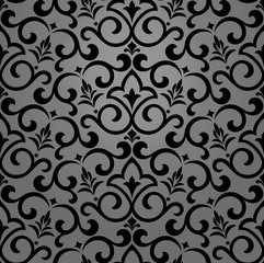 Wallpaper in the style of Baroque. A seamless vector background. Black floral ornament. Graphic pattern for fabric, wallpaper, packaging. Ornate Damask flower ornament © ELENA