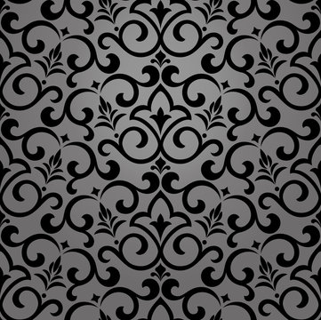 Wallpaper in the style of Baroque. A seamless vector background. Black floral ornament. Graphic pattern for fabric, wallpaper, packaging. Ornate Damask flower ornament