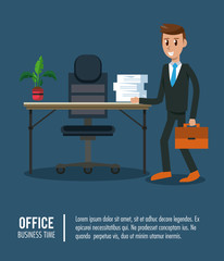 Business workers in office banner information vector illustration graphic design