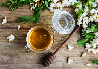 Honey with acacia blossoms