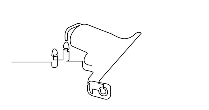 Self drawing animation of one line drawing of isolated vector object - handgun with bullets