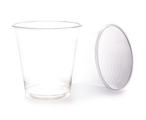 Empty plastic cups isolated on a white background.