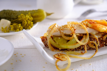 home sandwich with a hen and fried onion