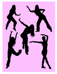 Silhouette of happy woman dancing zumba. Good use for symbol, logo, web icon, mascot, sign, or any design you want.