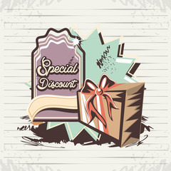 special discount label with gift retro style vector illustration design