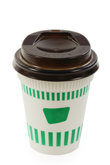 White and green coffee paper cup isolated with clipping path.