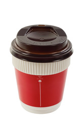White and red coffee paper cup isolated with clipping path.