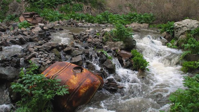 Pollution on Clean Thermal Waterfall, Arpa River in Jermuk, Armenia 