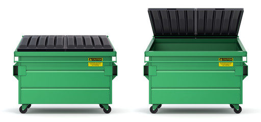Open and closed green dumpster - 3D illustration - 206308626