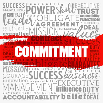 Commitment word cloud collage, business concept background