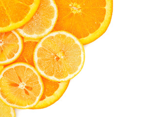 Fototapeta na wymiar Fresh orange and lemon slice on white background.