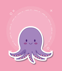 cute octopus over pink background, colorful design. vector illustration