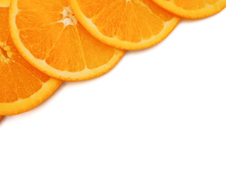 Fresh orange slice on white background, with copy or free space for text.