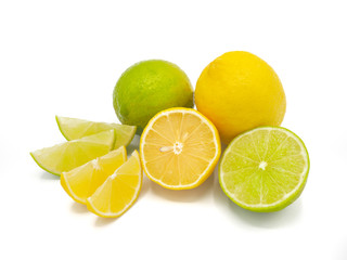 Fresh lemon and lime slice isolated on white background