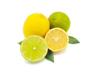 Fresh lemon and lime slice isolated on white background