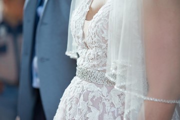Fototapeta na wymiar bride wedding dress close up 