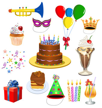 vector set of birthday icons and clip arts 