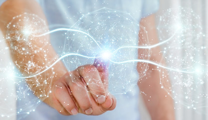 Fototapeta premium Businessman using digital network connection sphere 3D rendering