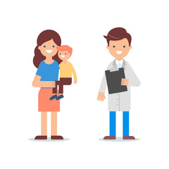 Doctor pediatric and mother with child vector illustration